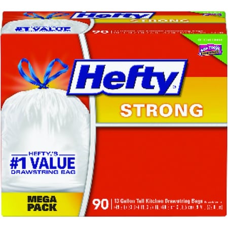 Hefty Strong 13 Gal Kitchen Trash Bags Drawstring 90 Pk